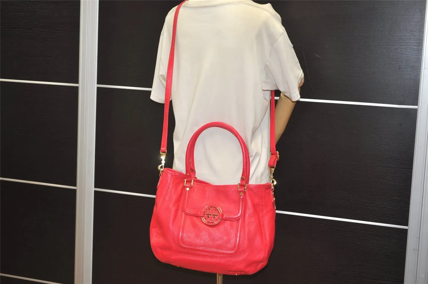 Authentic TORY BURCH Amanda Leather 2Way Shoulder Tote Bag Pink 6472J