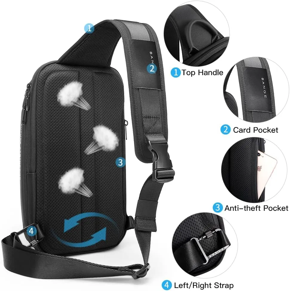 BANGE Sling Bag, Waterproof Men's Chest Bag Shoulder bags Crossbody Sling Backpack for Men