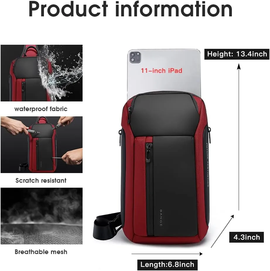 BANGE Sling Bag, Waterproof Men's Chest Bag Shoulder bags Crossbody Sling Backpack for Men