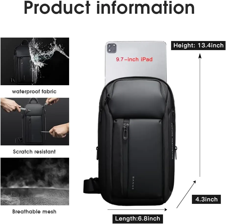 BANGE Sling Bag, Waterproof Men's Chest Bag Shoulder bags Crossbody Sling Backpack for Men