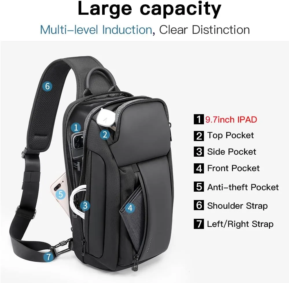 BANGE Sling Bag, Waterproof Men's Chest Bag Shoulder bags Crossbody Sling Backpack for Men