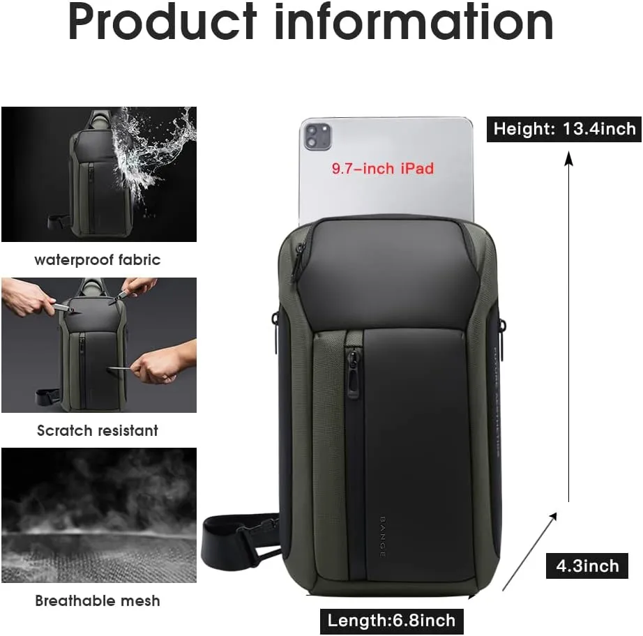 BANGE Sling Bag, Waterproof Men's Chest Bag Shoulder bags Crossbody Sling Backpack for Men