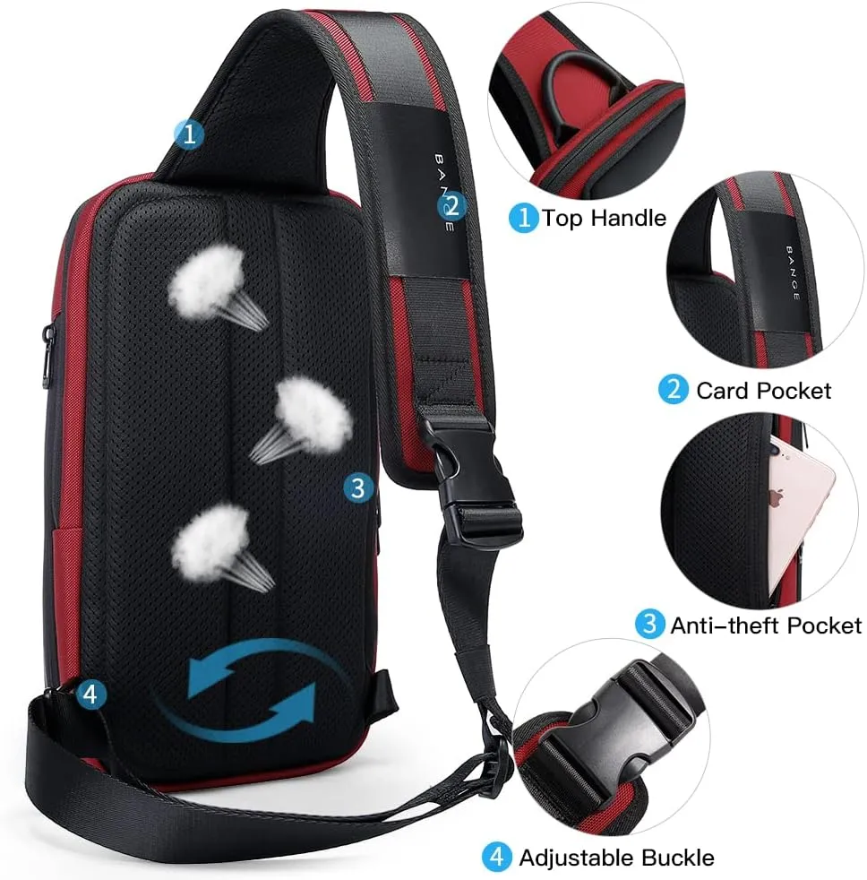 BANGE Sling Bag, Waterproof Men's Chest Bag Shoulder bags Crossbody Sling Backpack for Men