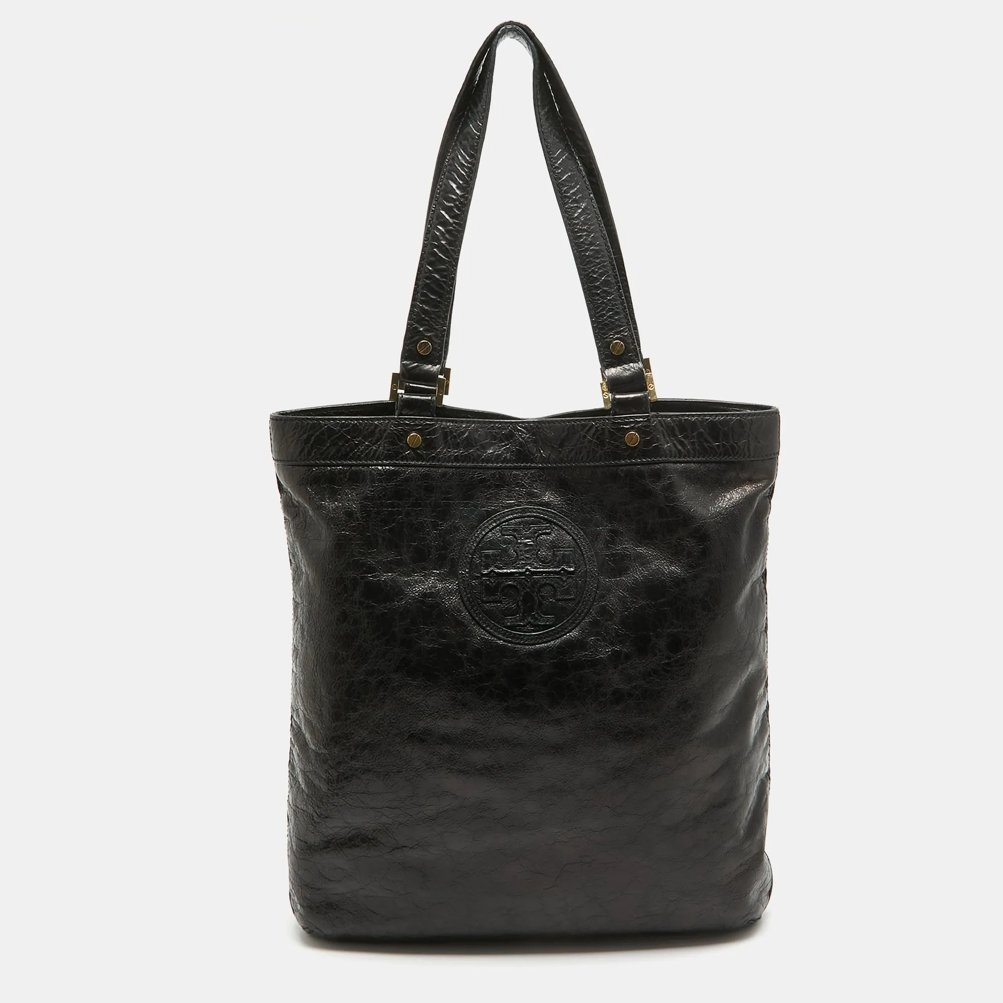Black Crinkled Patent Leather Embossed Tote