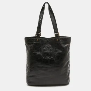Black Crinkled Patent Leather Embossed Tote
