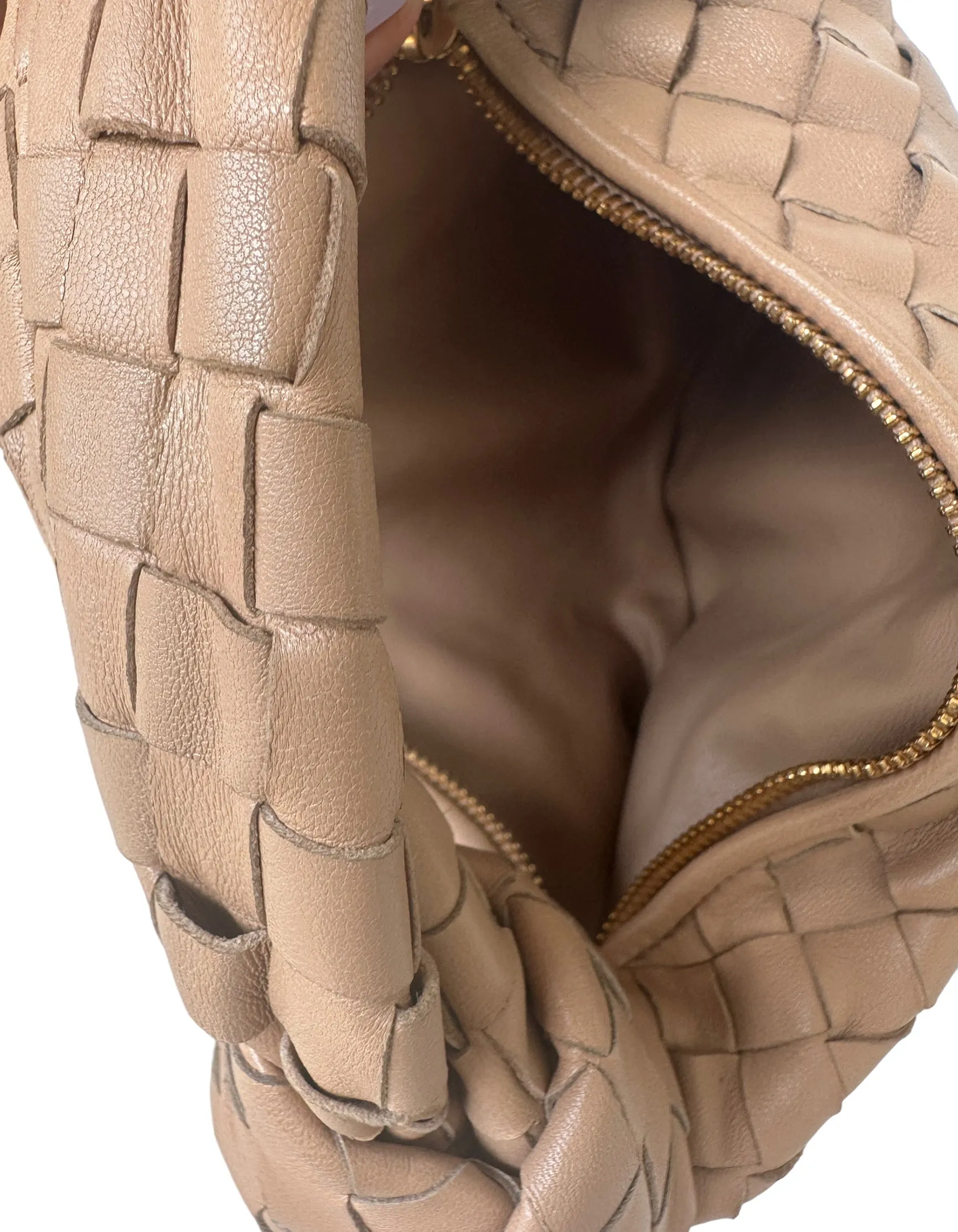Bottega Veneta Almond Beige Leather Mini Jodie Hobo Bag
