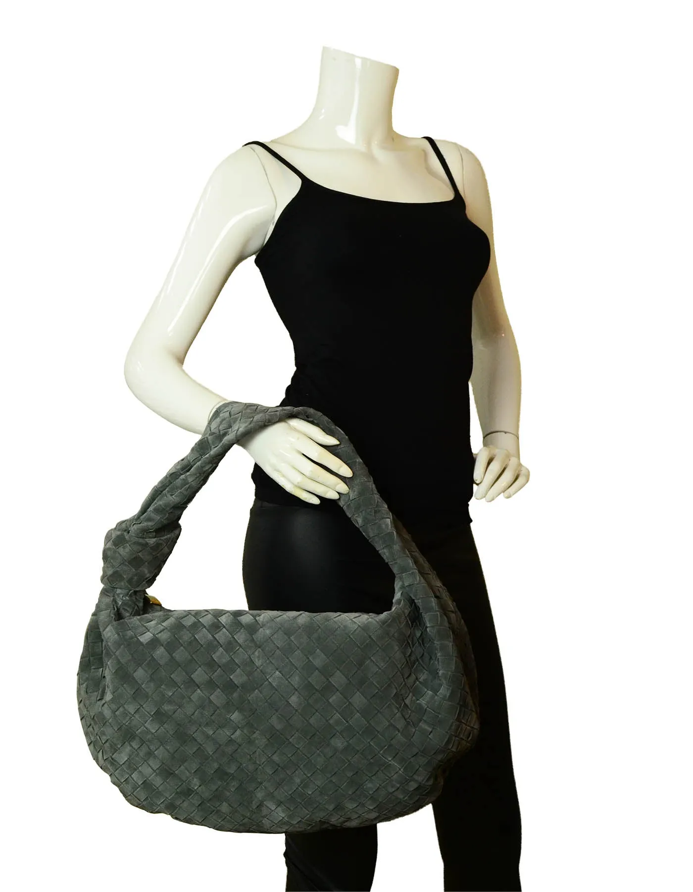 Bottega Veneta Grey Suede Medium Jodie Hobo Bag