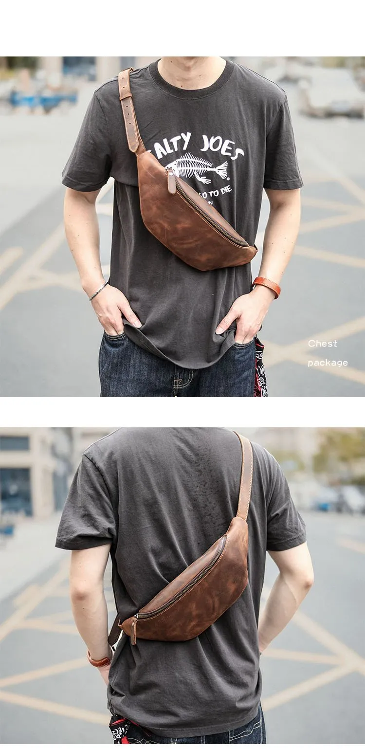 Brown Cool Leather Mens Fanny Pack Hip Pack Bum Pack Waist Bag Pack For Men