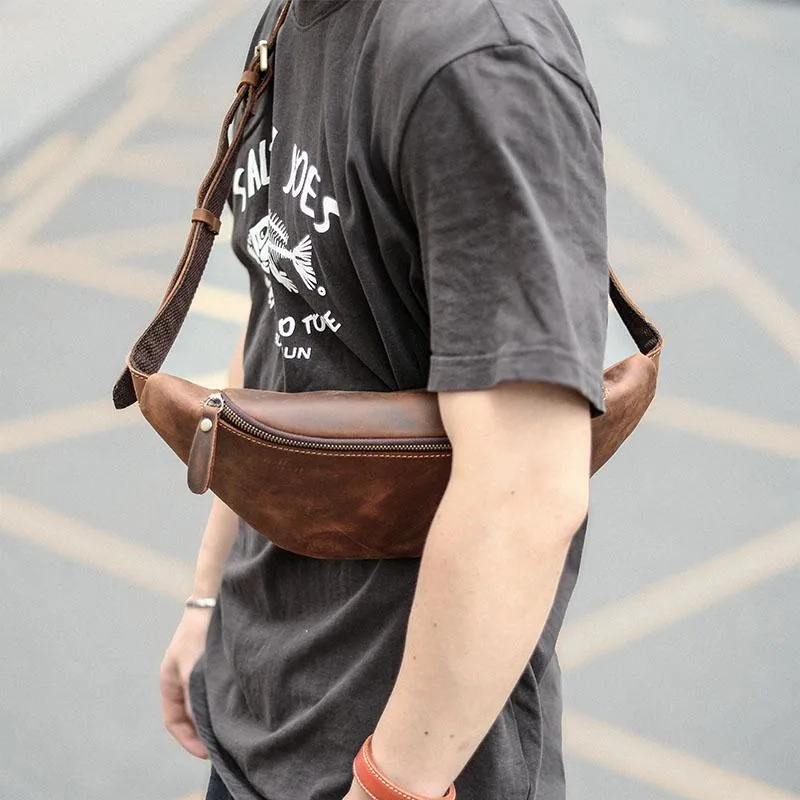 Brown Cool Leather Mens Fanny Pack Hip Pack Bum Pack Waist Bag Pack For Men