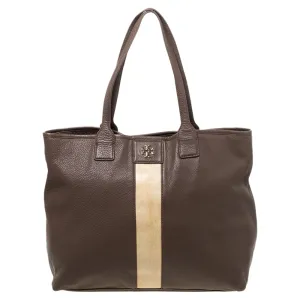 Brown/Beige Leather Shopper Tote