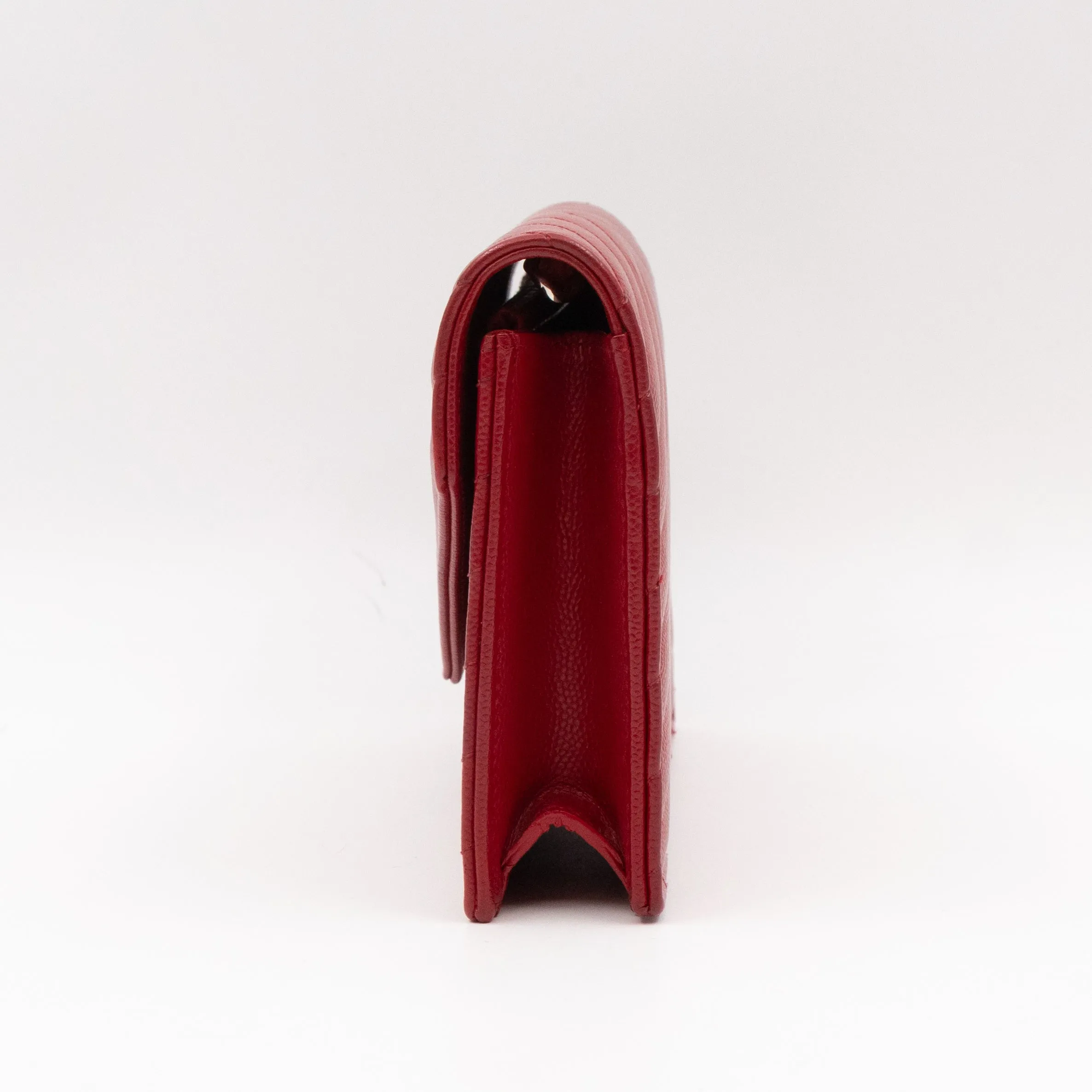 Cassandre Envelope Chain Wallet Red Grained Leather