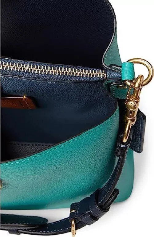 COACH Color-Block Leather Willow Bucket Bright Green Multi