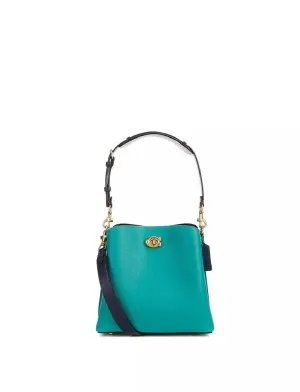 COACH Color-Block Leather Willow Bucket Bright Green Multi