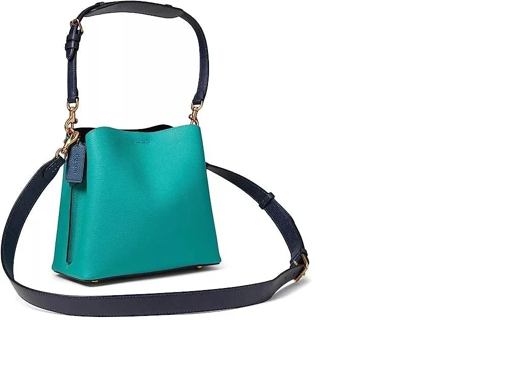 COACH Color-Block Leather Willow Bucket Bright Green Multi