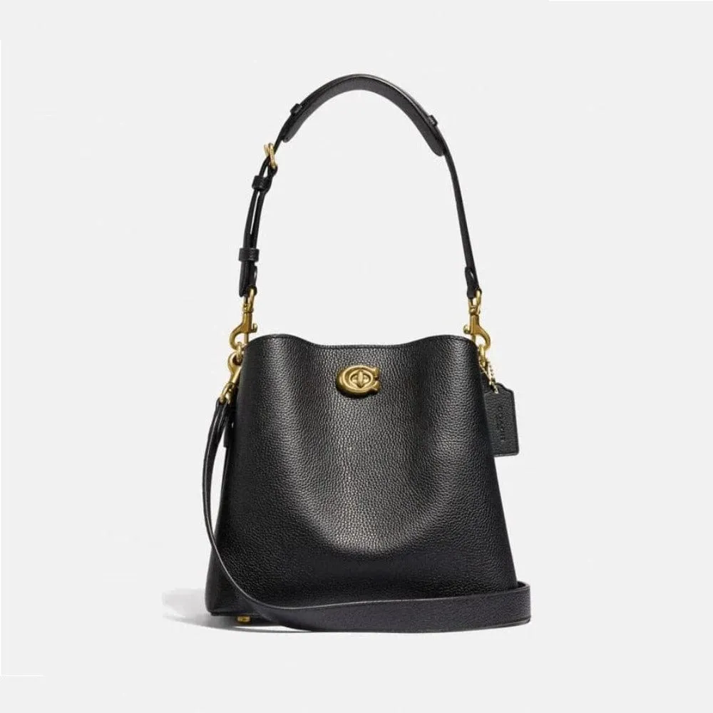 Coach Polished Leather Willow Bucket Bag In Black