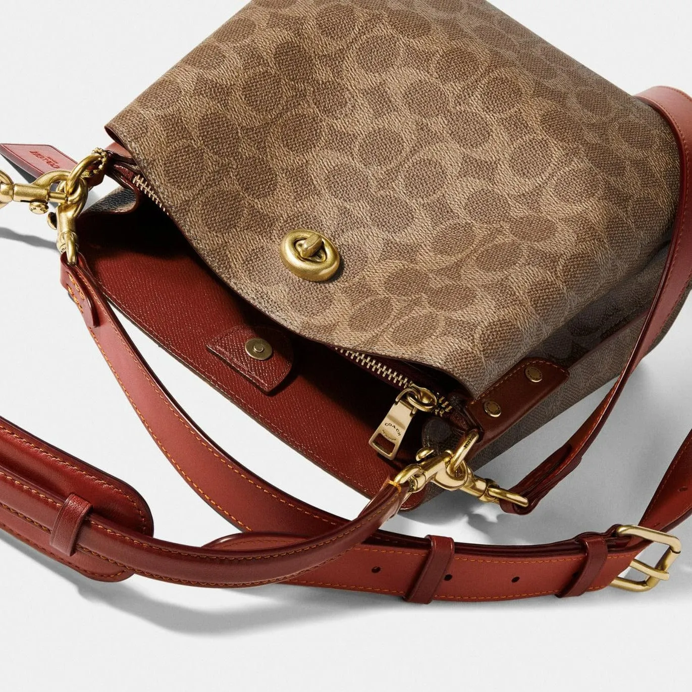 Coach Willow Bucket Bag In Signature Canvas Tan Rust