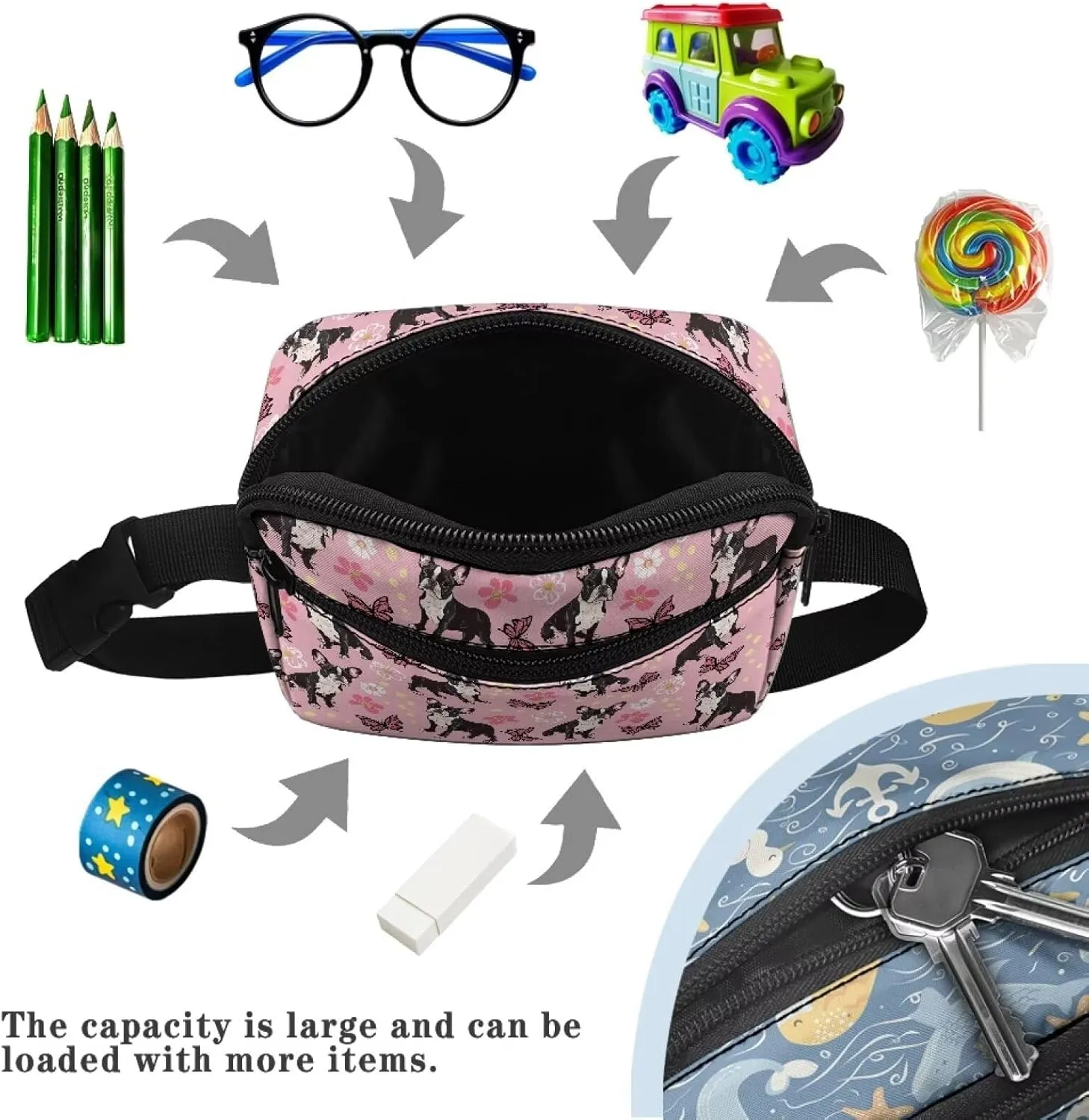 Cozeyat Butterfly Pug Dog Kids Fanny Pack Girls Shark Fanny Pack for Kids 4-6 6-9 Toddler Fanny Pack Girl 2-4 age 3-5 Children Waist Pack Kids Belt Bag for Little Girls Hip Belly Pack 6-8 Gifts