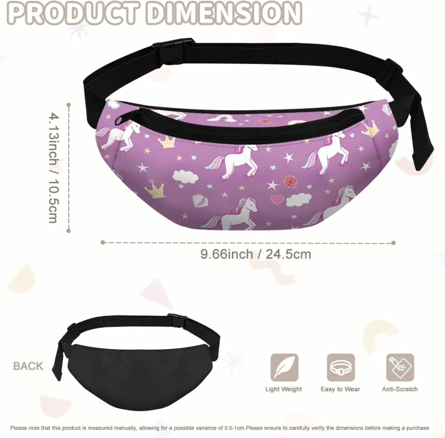 Cozeyat Rainbow Horse Fanny Pack for Girls 10-12 Kids Belt Bag Hip Pack Girls Bum Bag Lightweight Chest Bag Small Travel Essential for Casual Running Traveling Hiking Gifts