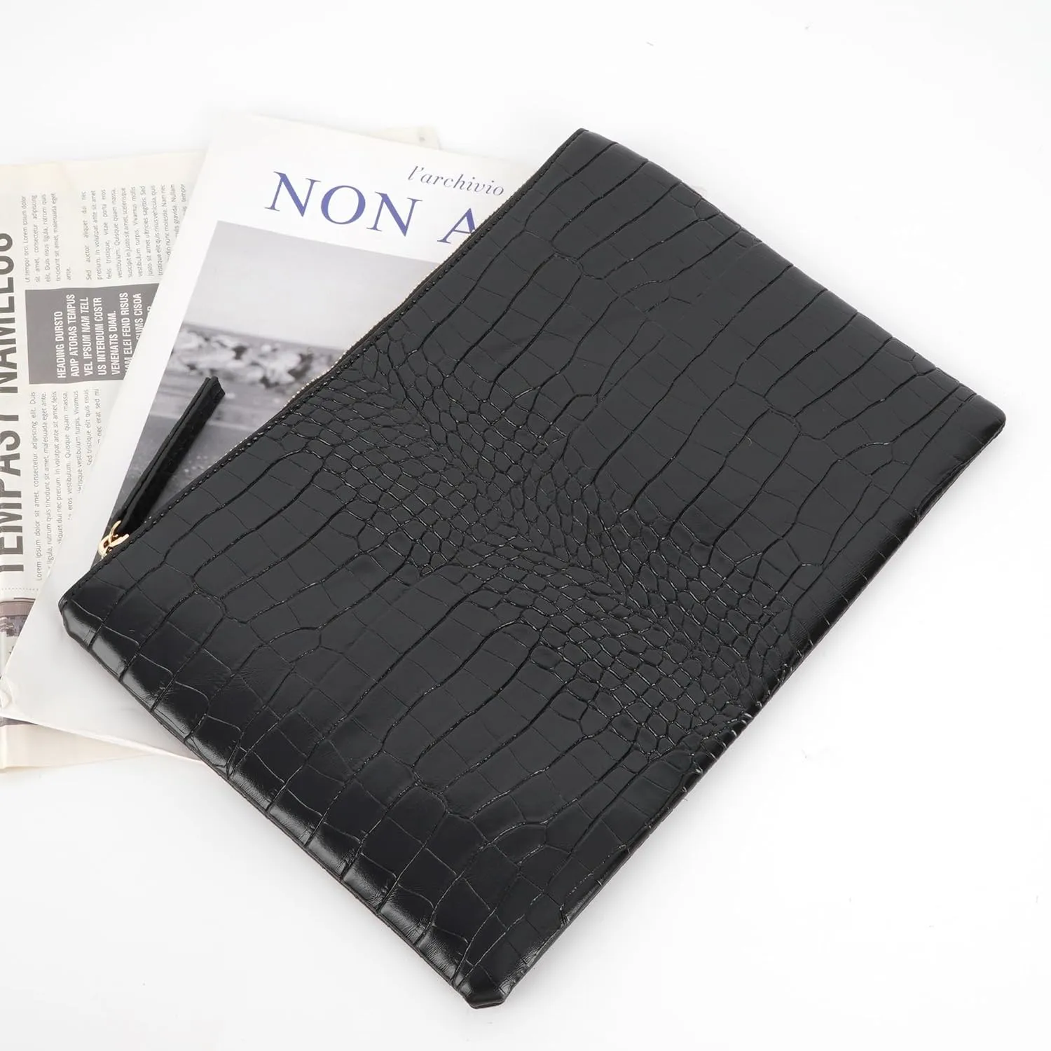 Crocodile Pattern Clutch Purse Oversized PU Leather Envelope Clutch Evening Handbag