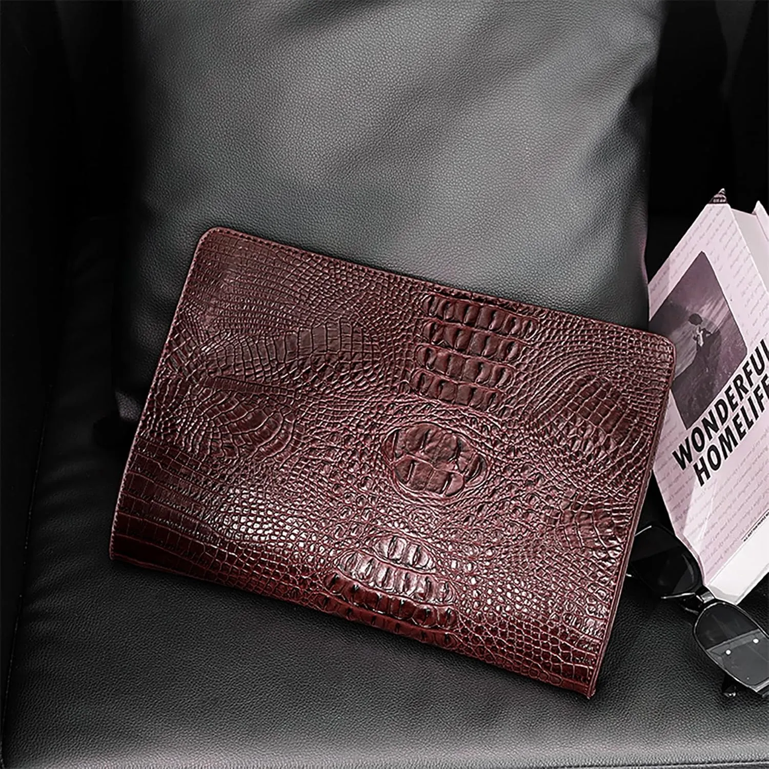 Crocodile Pattern Clutch Purse Oversized PU Leather Envelope Clutch Evening Handbag