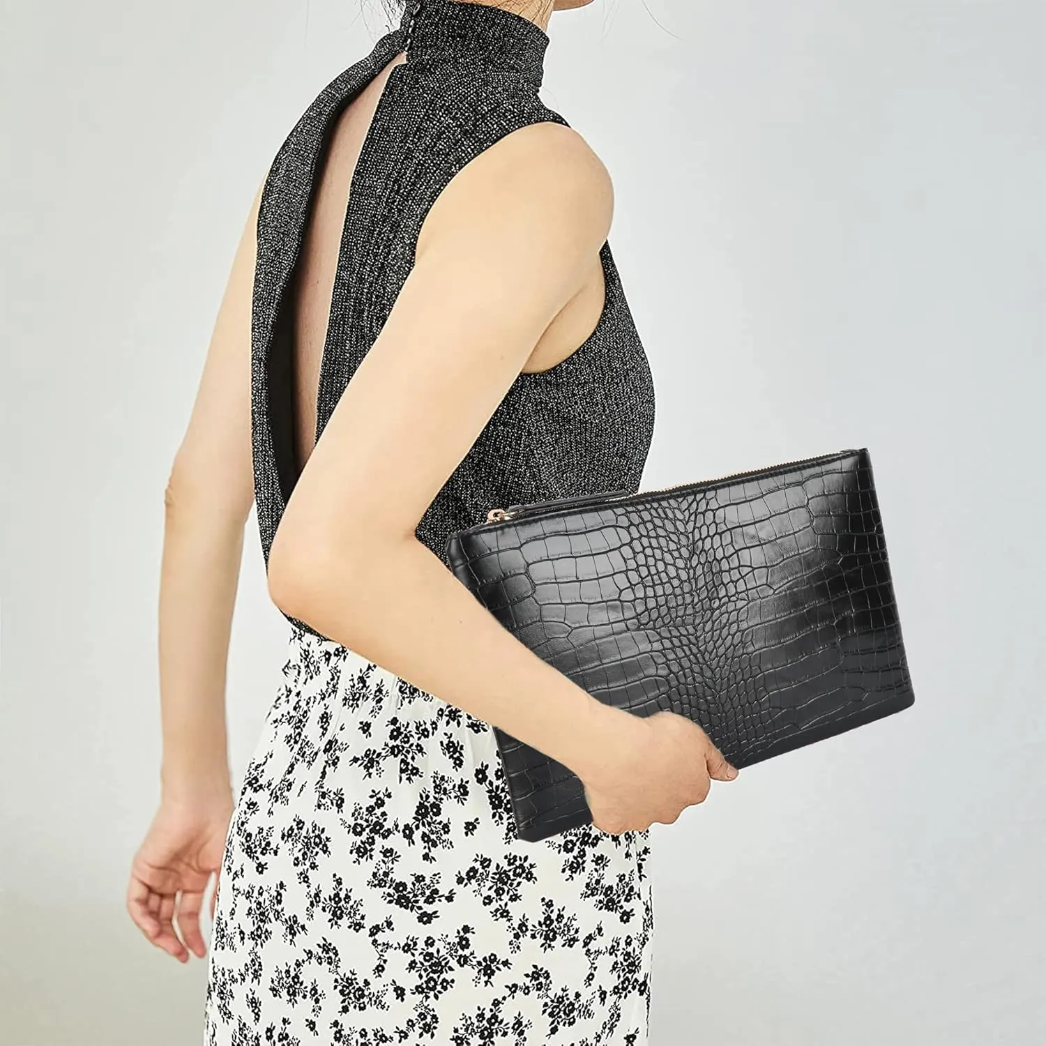 Crocodile Pattern Clutch Purse Oversized PU Leather Envelope Clutch Evening Handbag