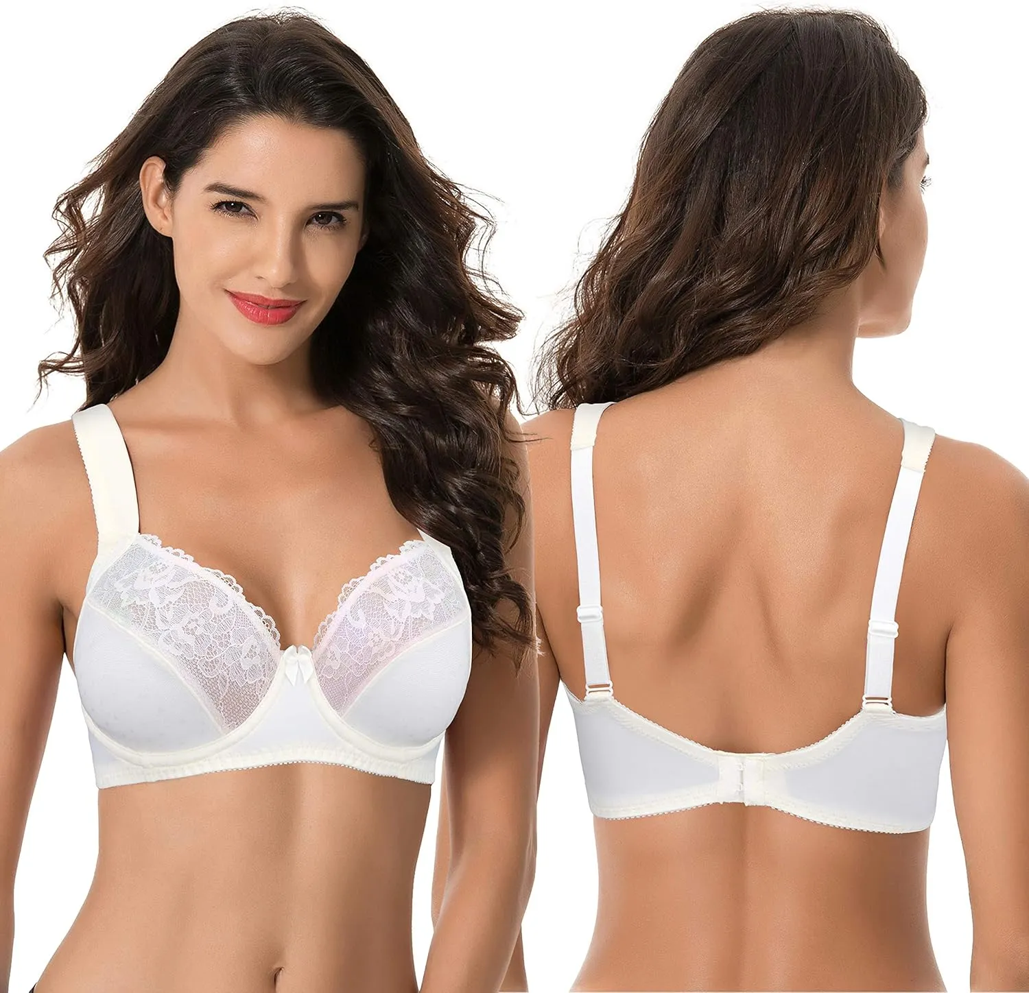 Curve Muse Women's Plus Size Unlined Underwire Lace Bra with Cushion Straps-2PK