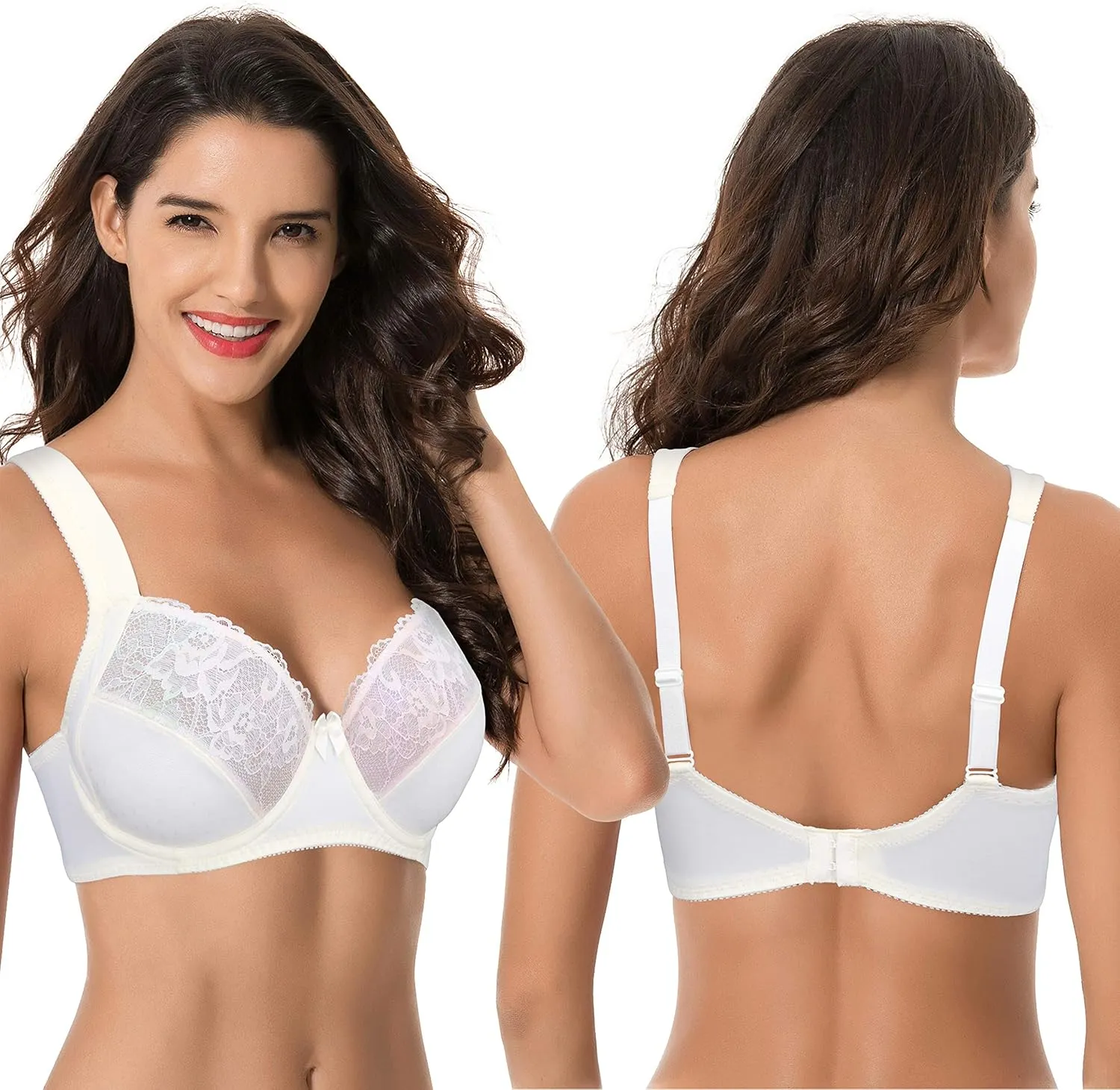 Curve Muse Women's Plus Size Unlined Underwire Lace Bra with Cushion Straps-2PK
