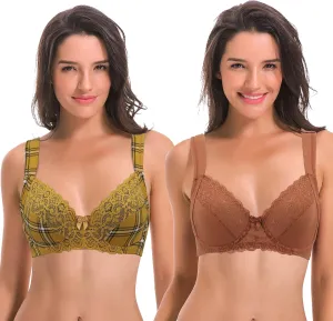 Curve Muse Women's Plus Size Unlined Underwire Lace Bra with Cushion Straps-2PK
