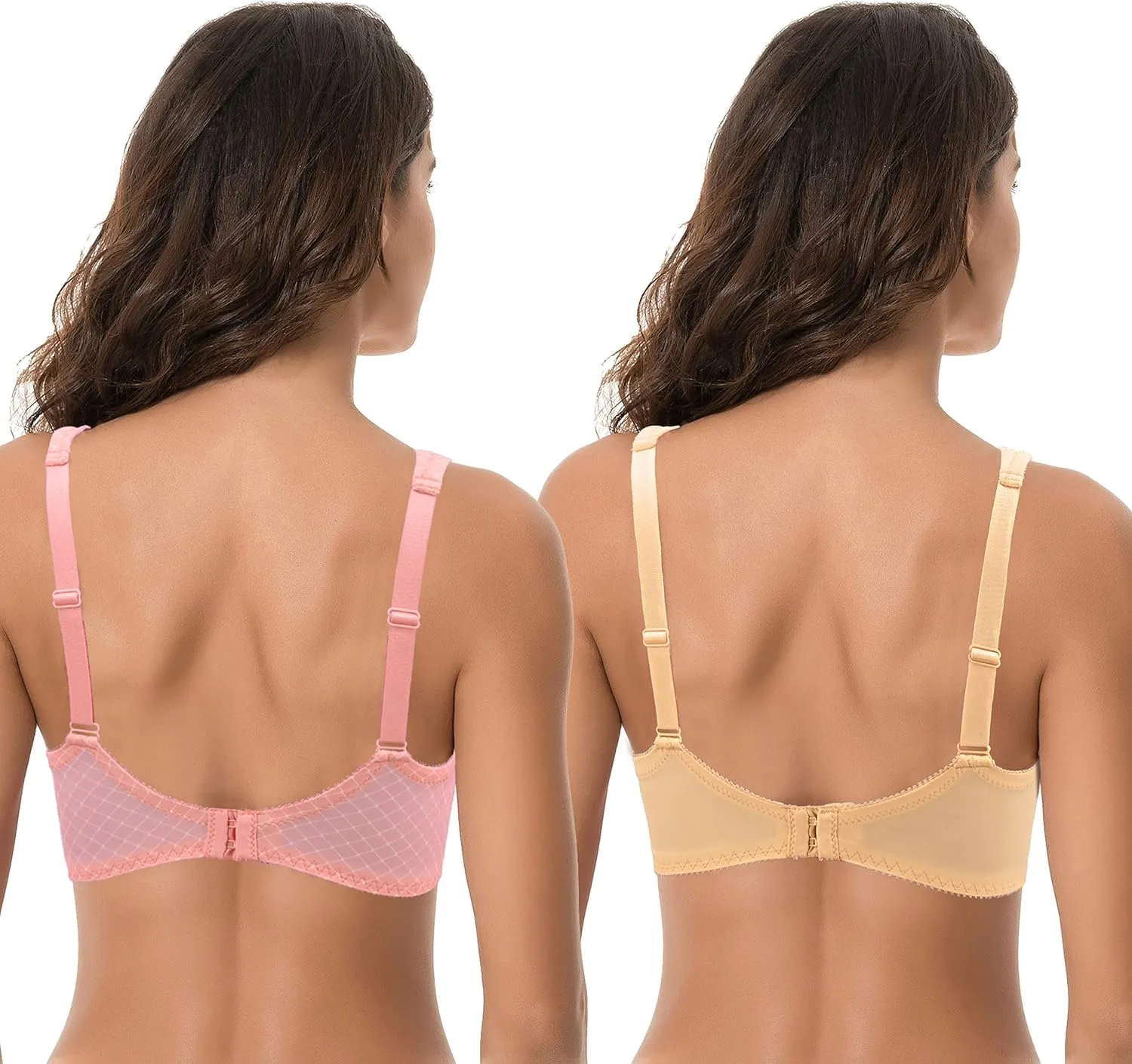 Curve Muse Women's Plus Size Unlined Underwire Lace Bra with Cushion Straps-2PK