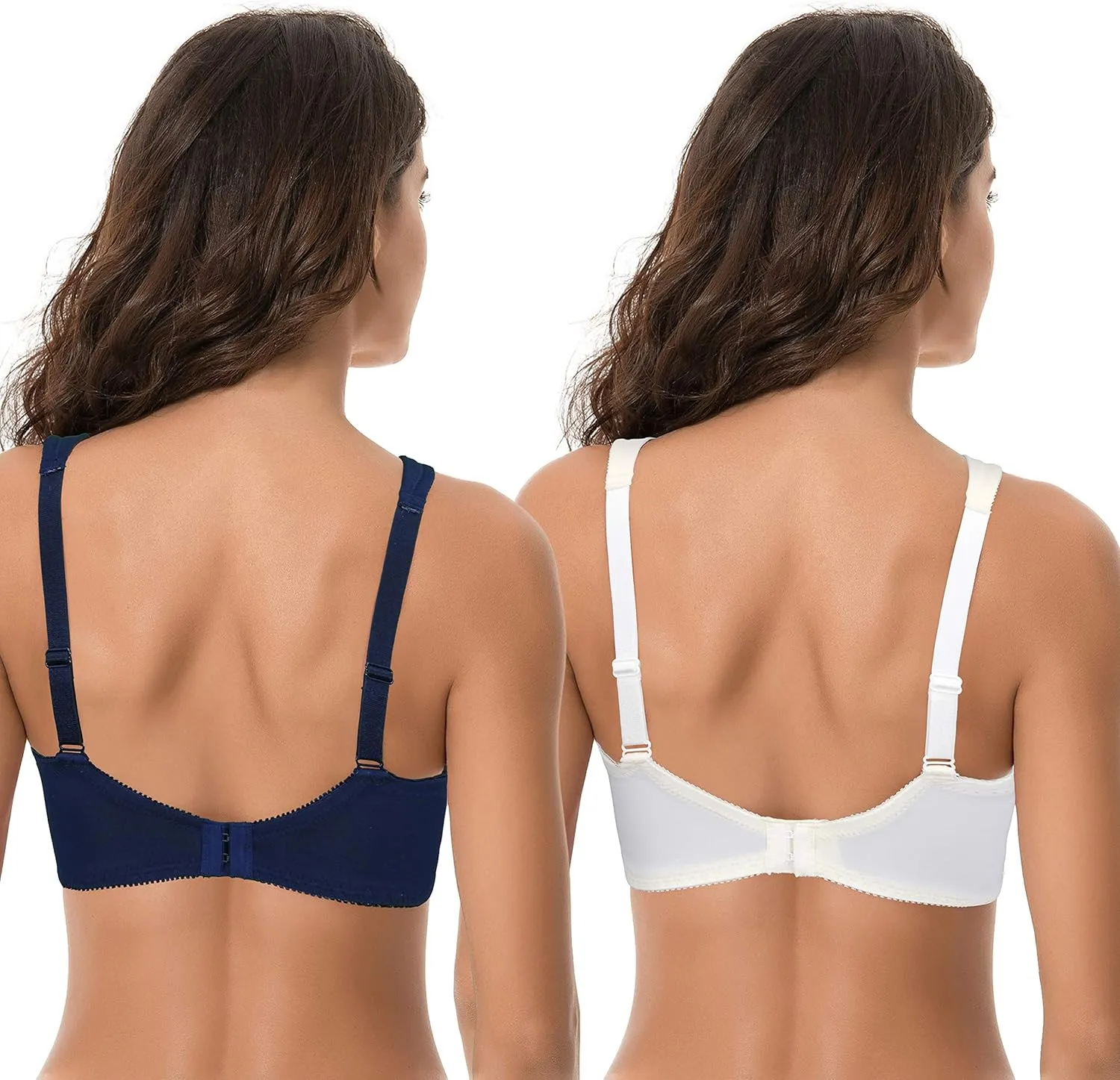 Curve Muse Women's Plus Size Unlined Underwire Lace Bra with Cushion Straps-2PK
