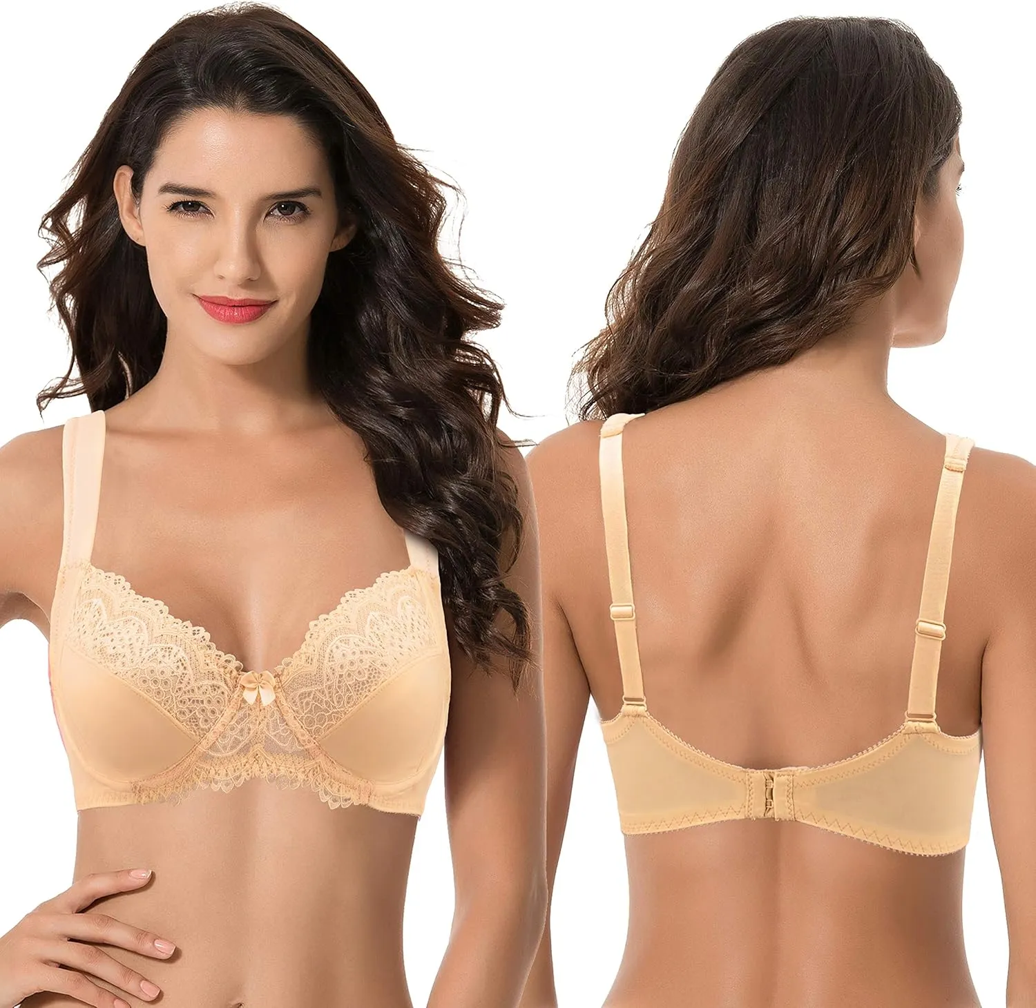 Curve Muse Women's Plus Size Unlined Underwire Lace Bra with Cushion Straps-2PK