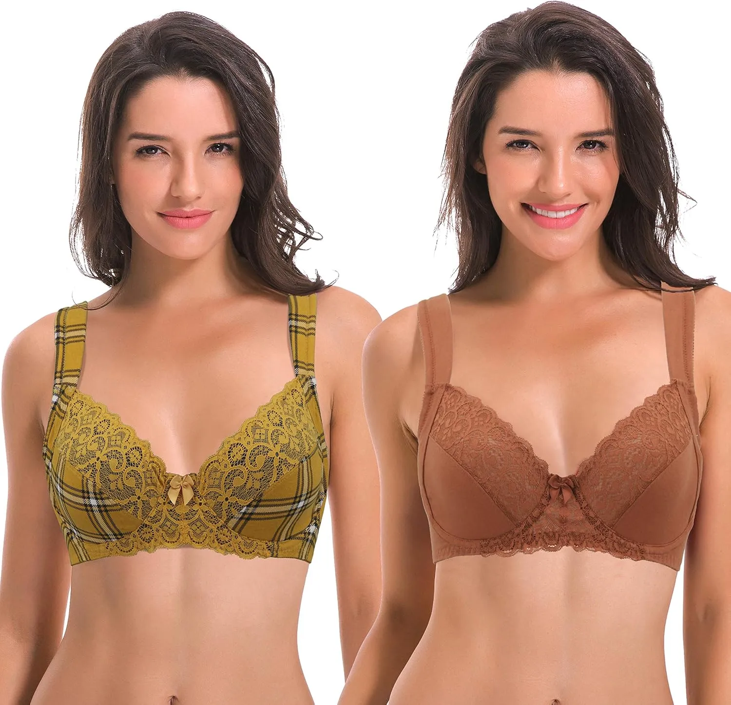 Curve Muse Women's Plus Size Unlined Underwire Lace Bra with Cushion Straps-2PK