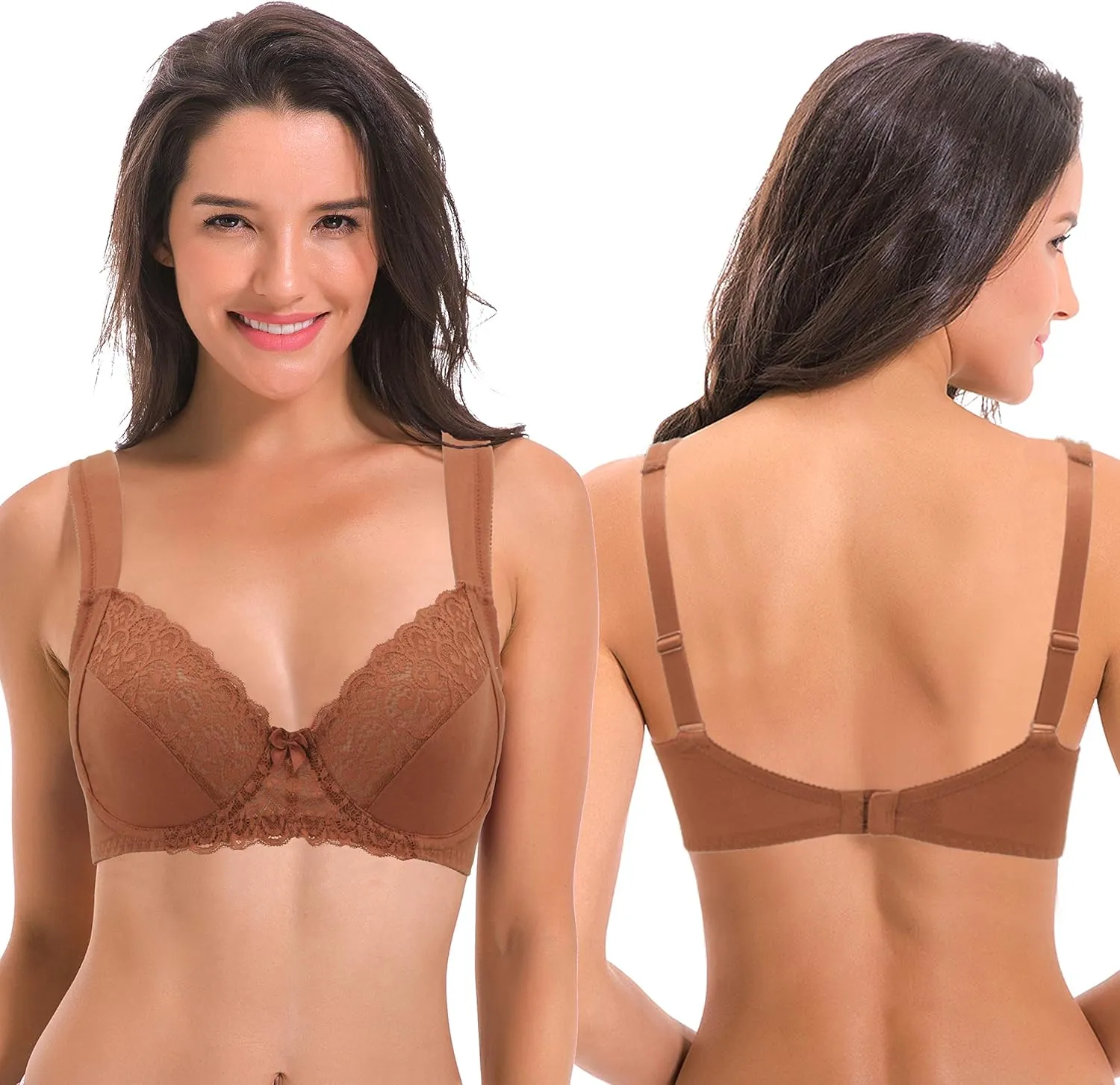 Curve Muse Women's Plus Size Unlined Underwire Lace Bra with Cushion Straps-2PK