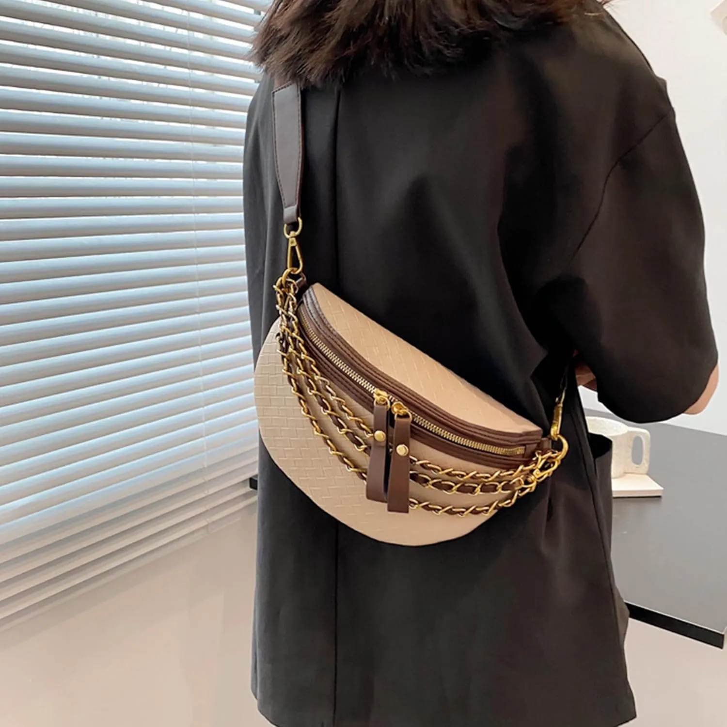 Goclothod Fanny Pack Women Faux Leather Waist Packs Sling Purse Chest Bag