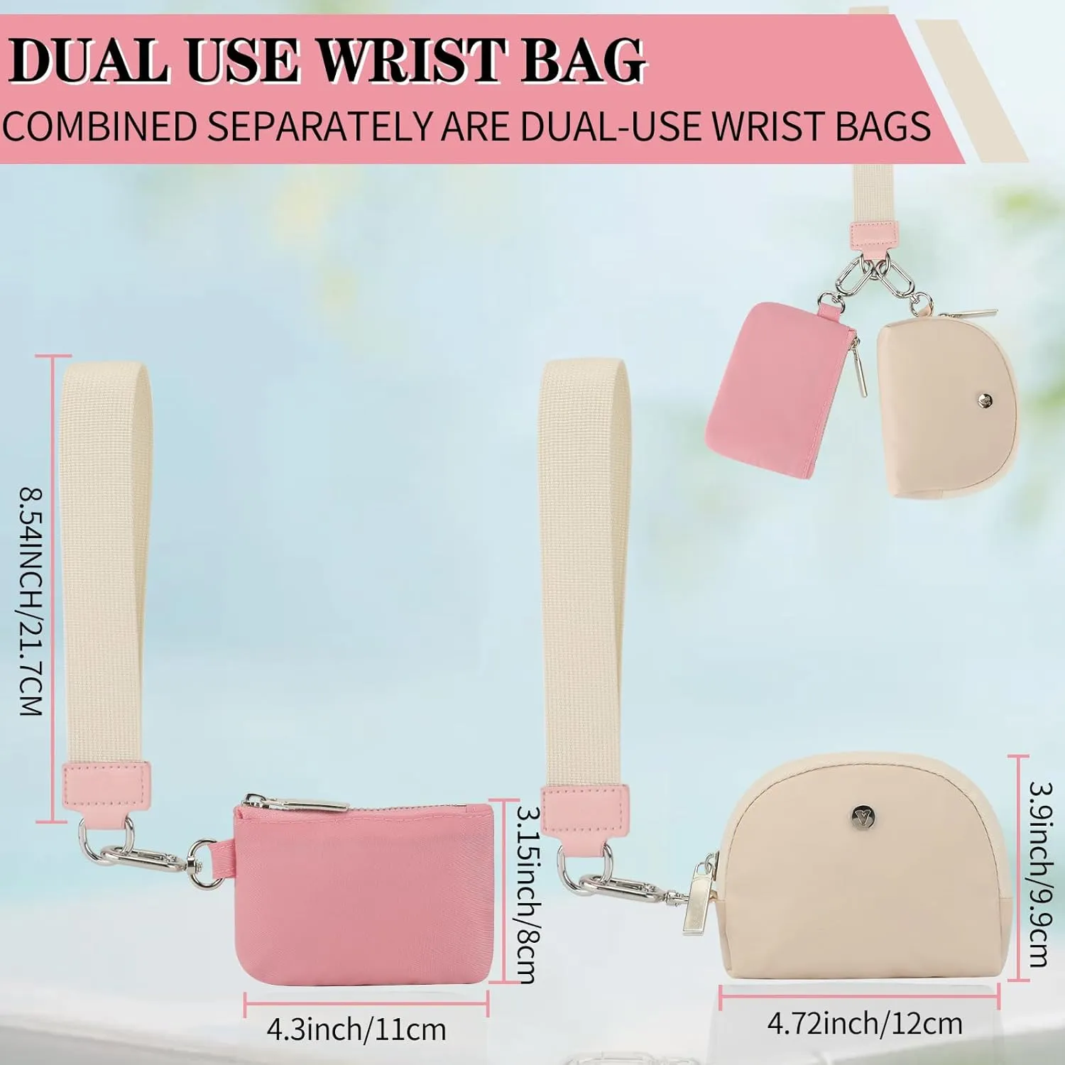 KeyChain Wallet Wristlet Wallets For Women Mini Zip Dual Pouch Wristlet