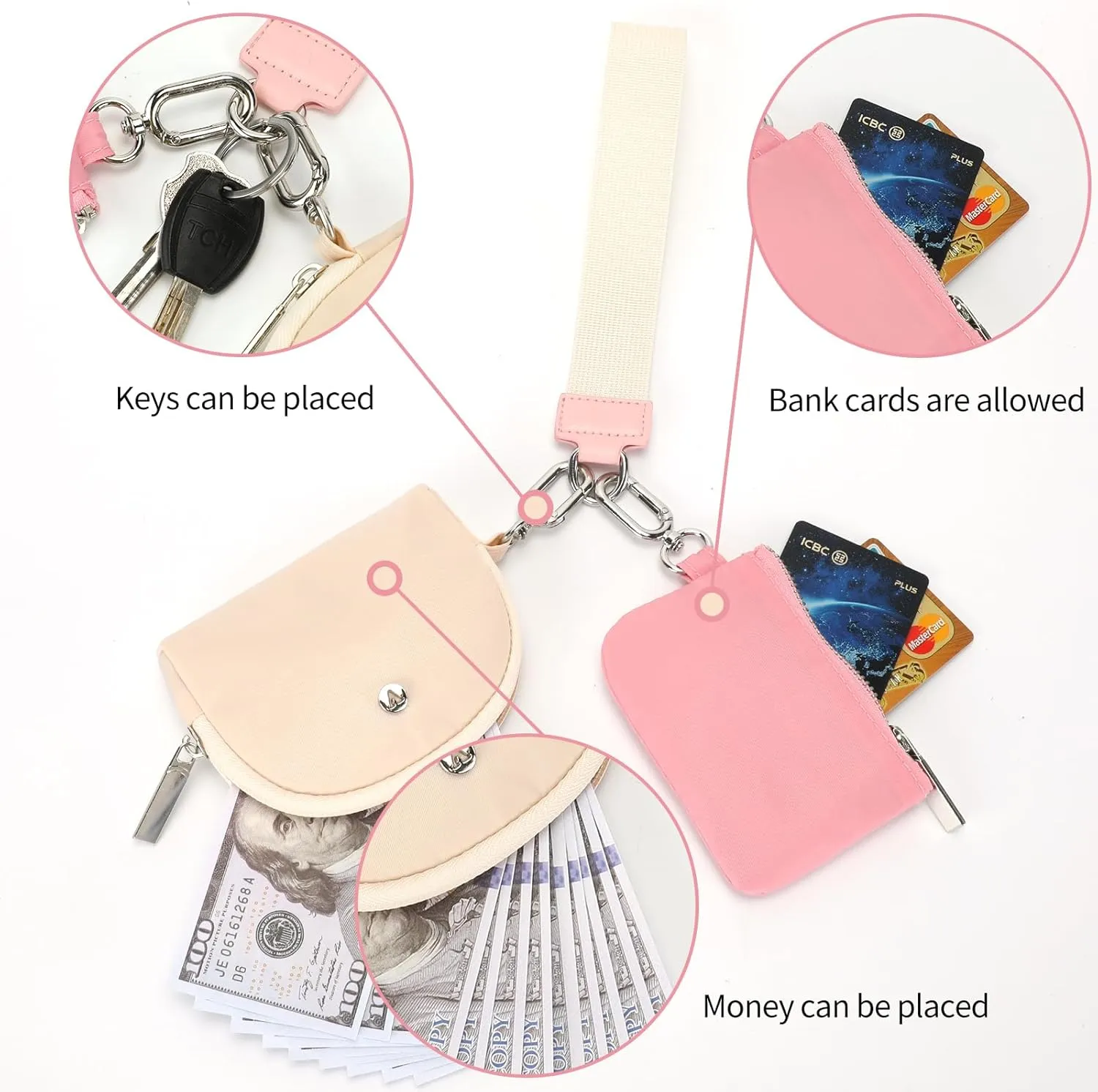 KeyChain Wallet Wristlet Wallets For Women Mini Zip Dual Pouch Wristlet