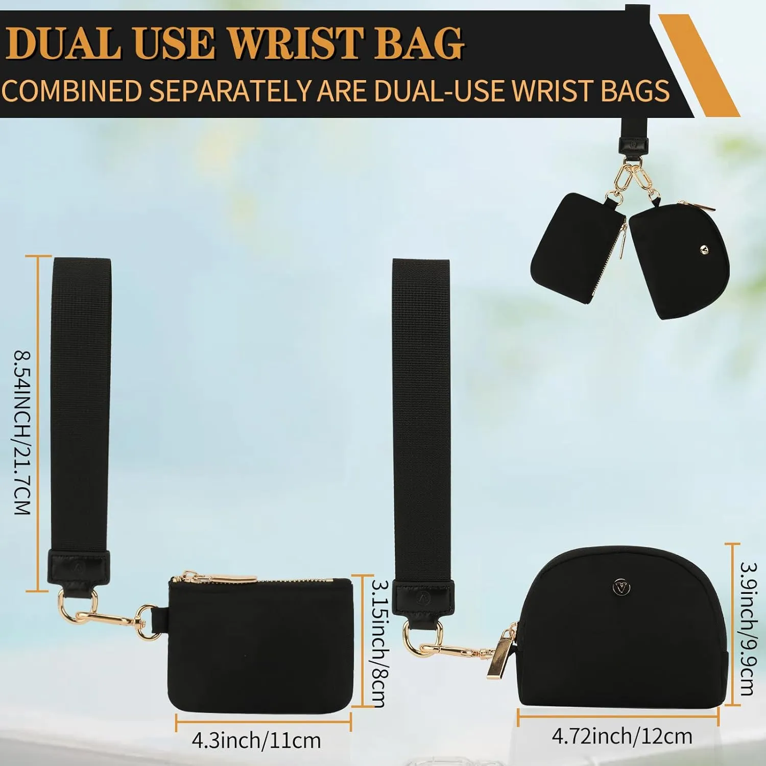KeyChain Wallet Wristlet Wallets For Women Mini Zip Dual Pouch Wristlet