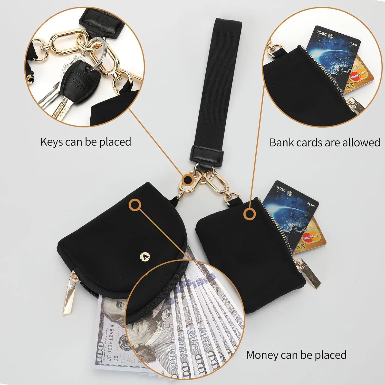 KeyChain Wallet Wristlet Wallets For Women Mini Zip Dual Pouch Wristlet