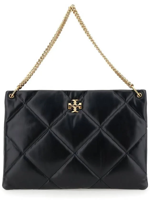 'Kira' Black Shoulder Bag With Logo Plaque And Double T Motif In Leather Woman