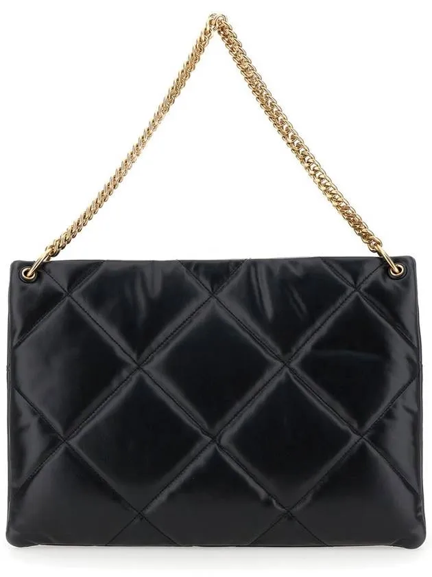 'Kira' Black Shoulder Bag With Logo Plaque And Double T Motif In Leather Woman