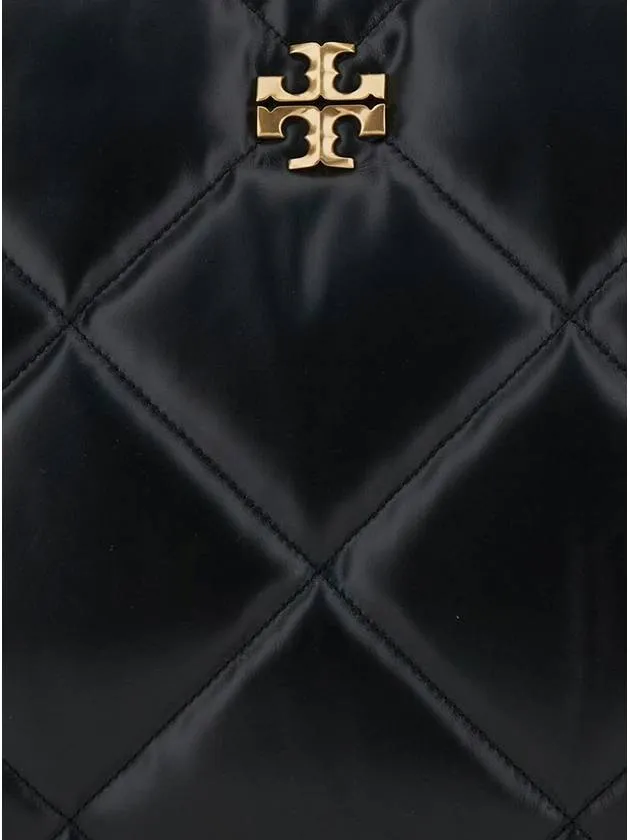 'Kira' Black Shoulder Bag With Logo Plaque And Double T Motif In Leather Woman