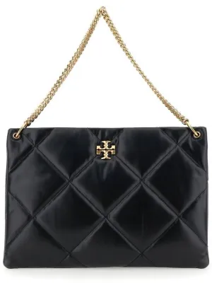 'Kira' Black Shoulder Bag With Logo Plaque And Double T Motif In Leather Woman
