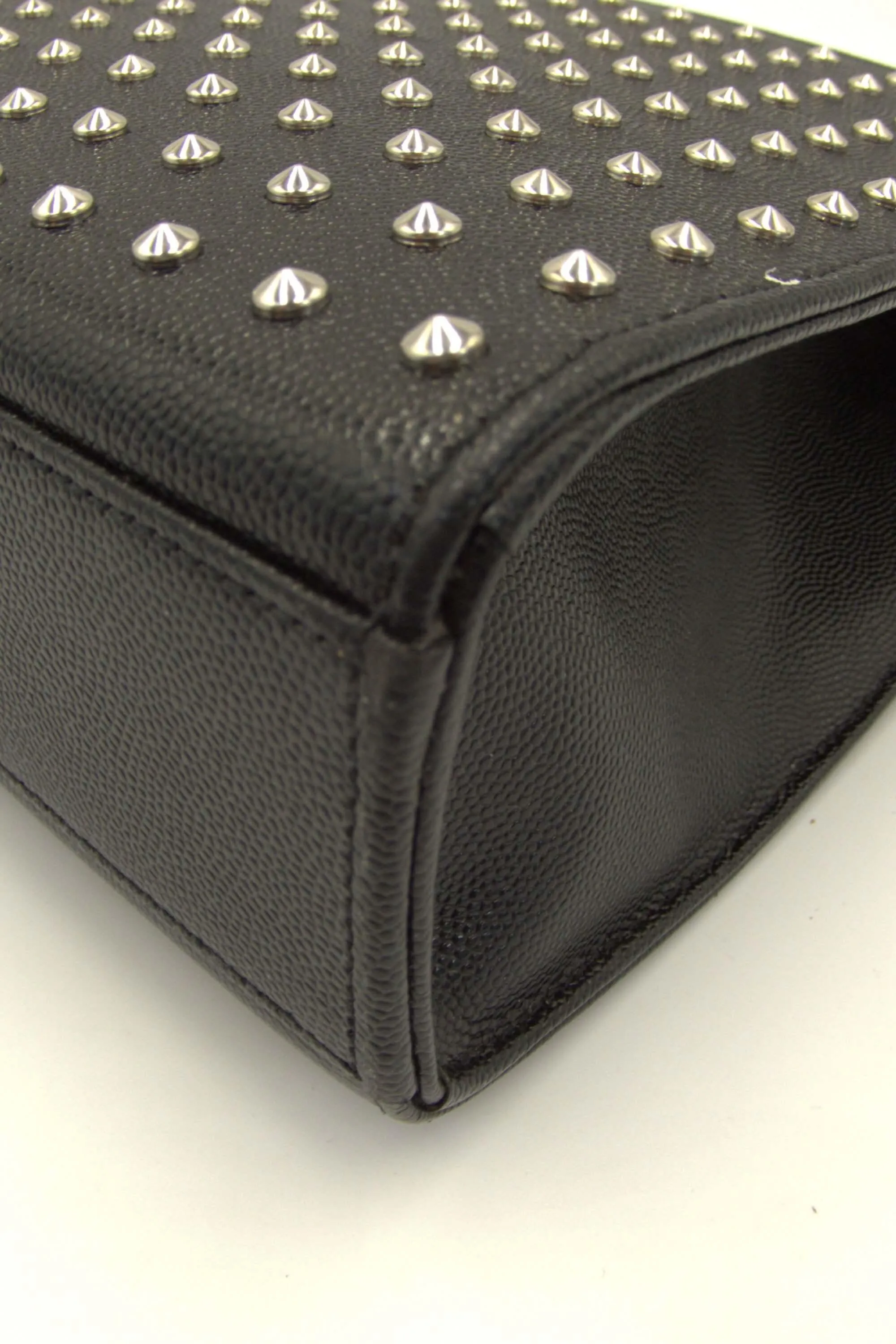 Large Monogram Studded Envelope Bag With Silver Hardware Black
