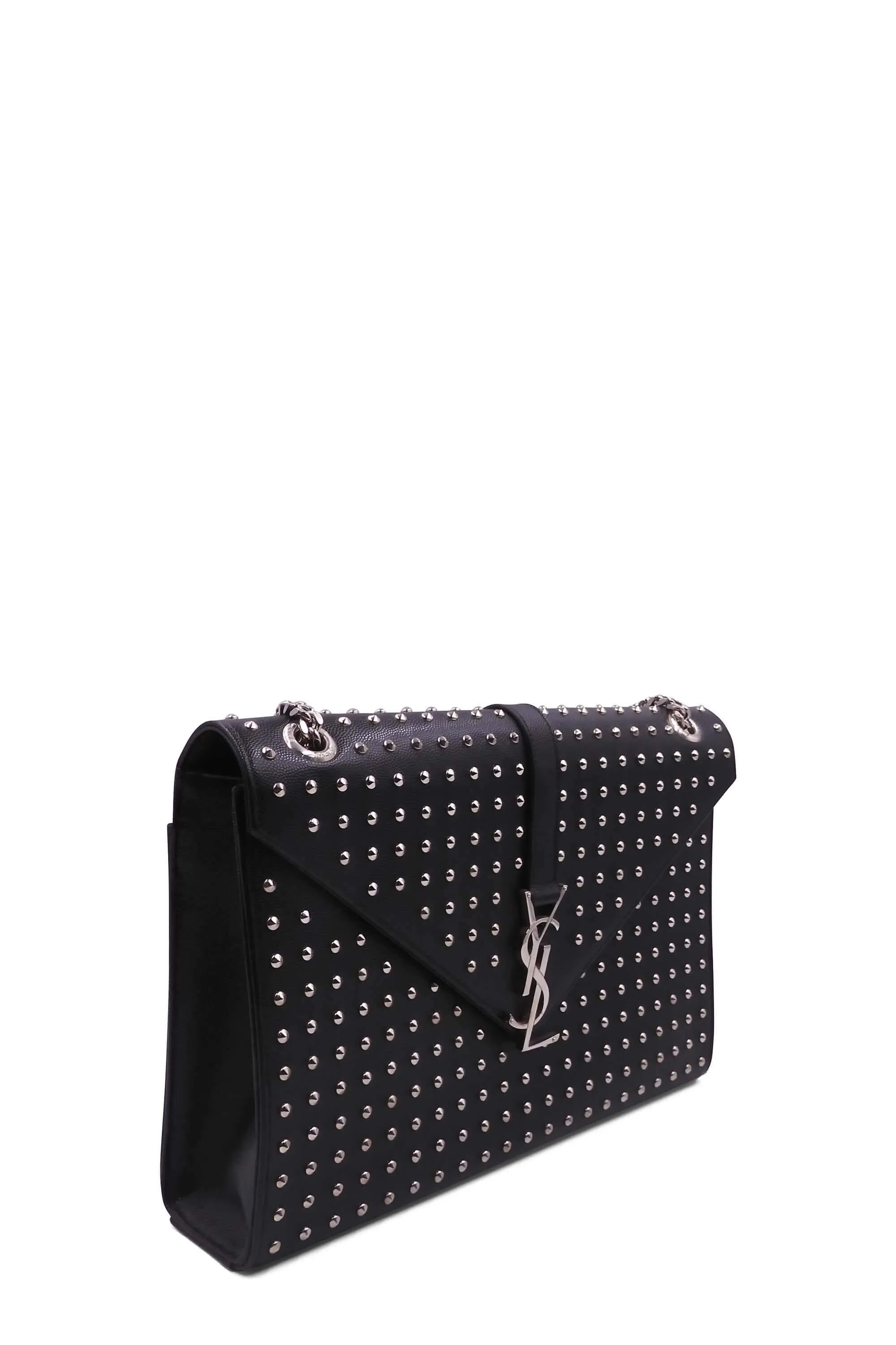Large Monogram Studded Envelope Bag With Silver Hardware Black