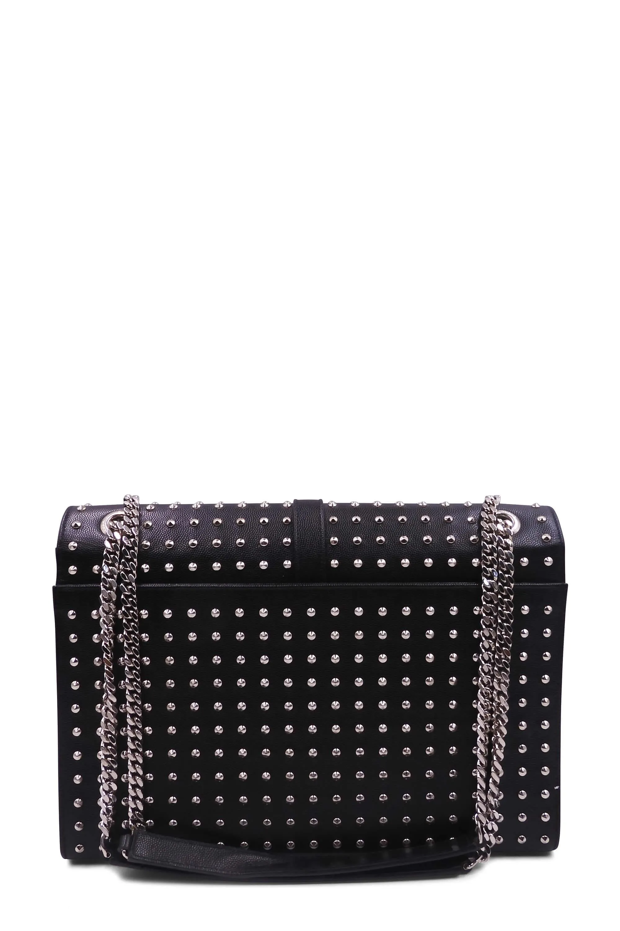 Large Monogram Studded Envelope Bag With Silver Hardware Black