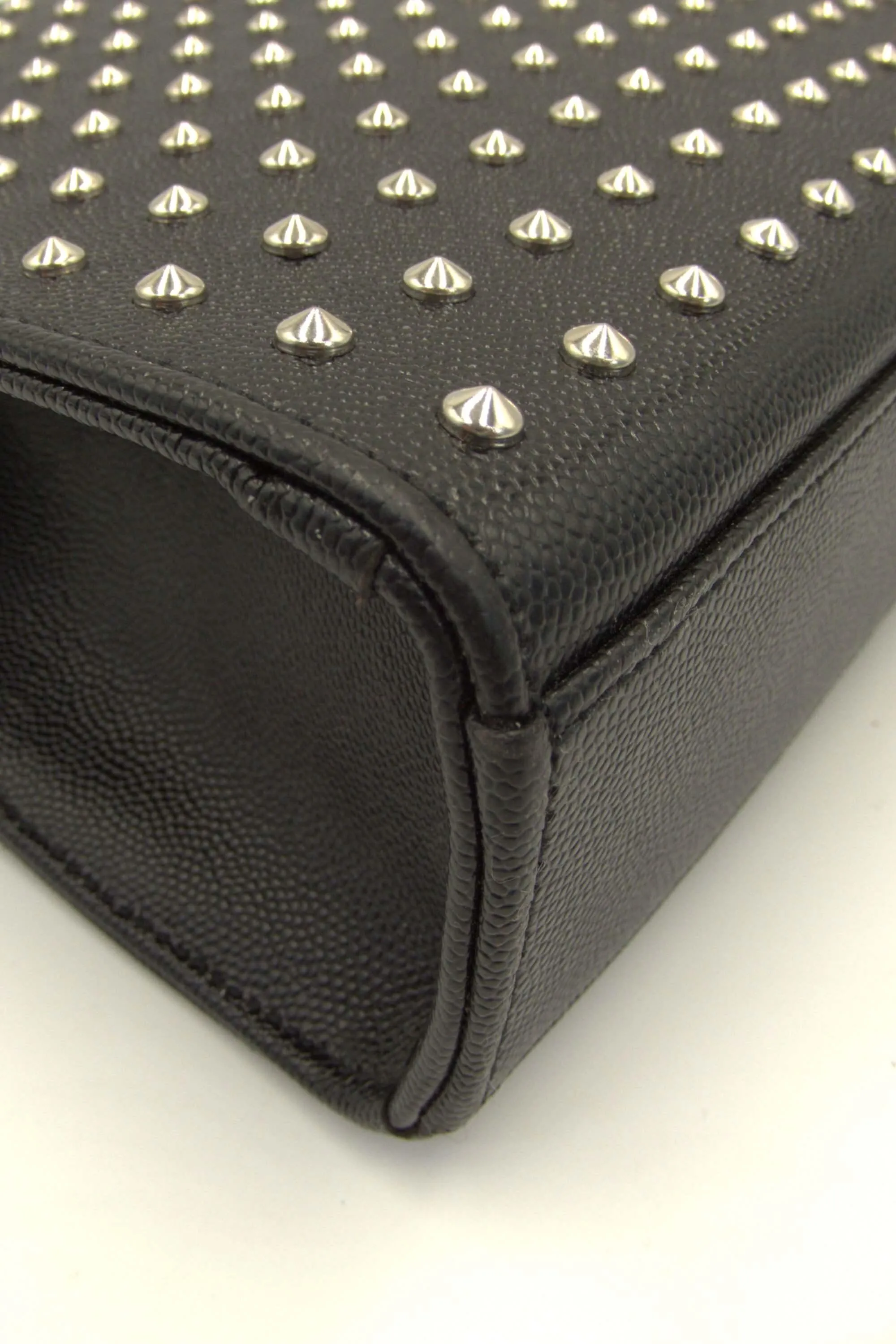 Large Monogram Studded Envelope Bag With Silver Hardware Black