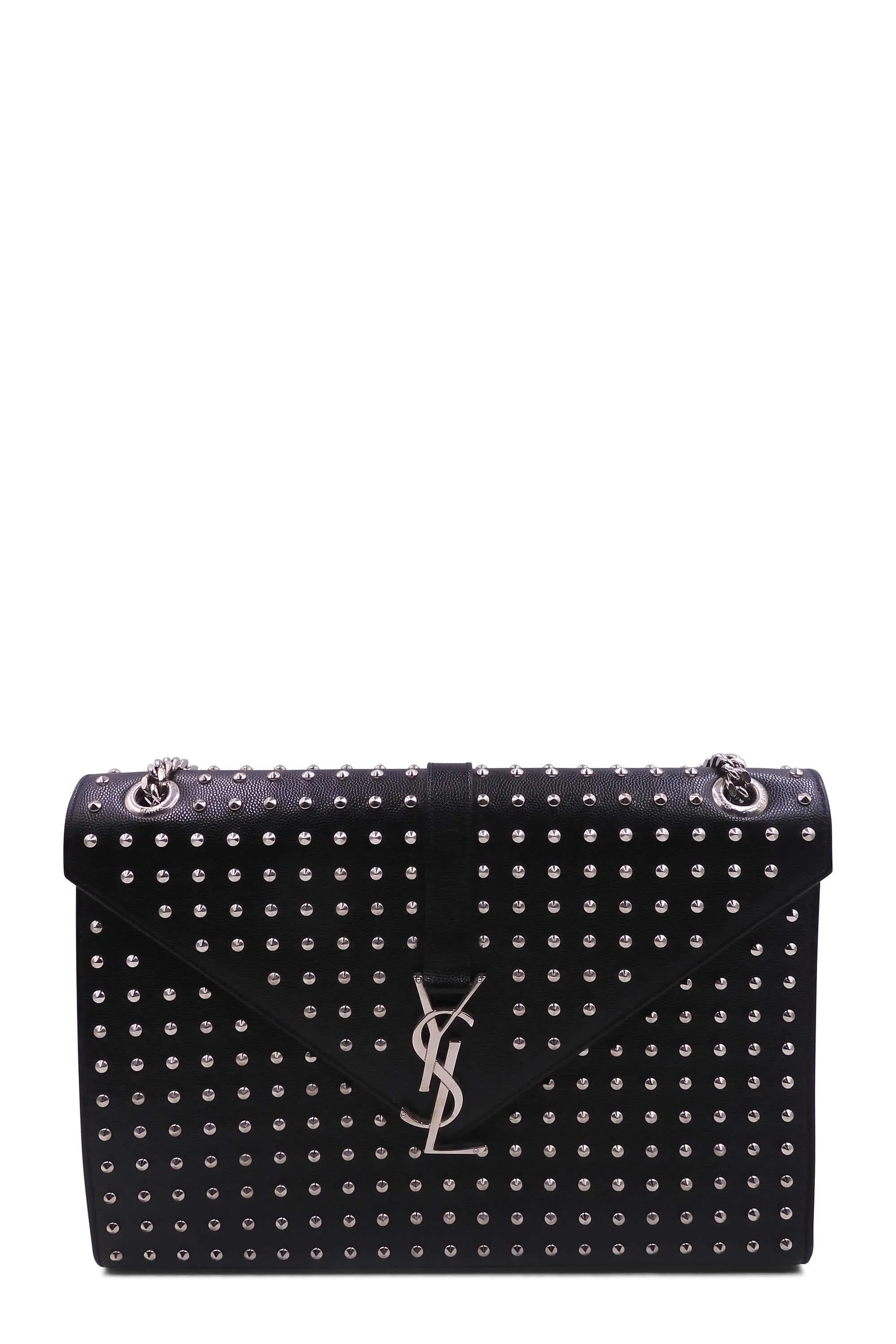 Large Monogram Studded Envelope Bag With Silver Hardware Black