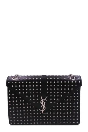 Large Monogram Studded Envelope Bag With Silver Hardware Black