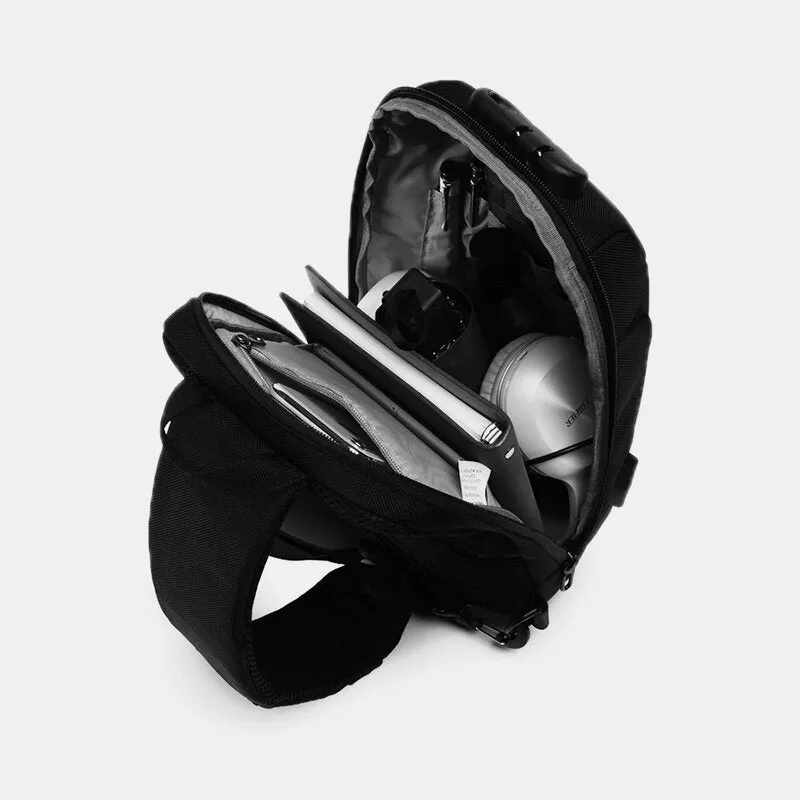 Men Anti-theft USB Charging Multi-Layers Waterproof Crossbody Bag Chest Sling