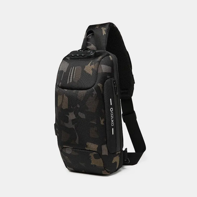 Men Anti-theft USB Charging Multi-Layers Waterproof Crossbody Bag Chest Sling